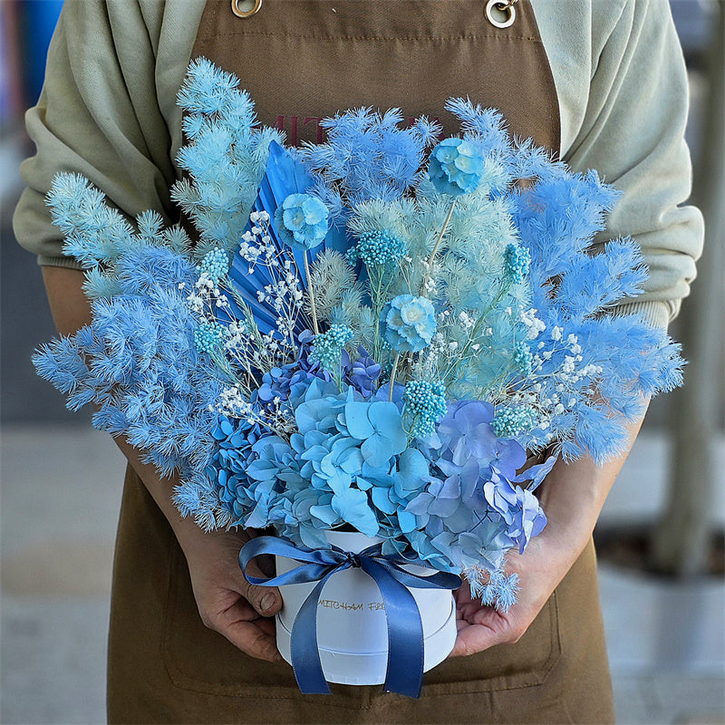 Blue & White Everlasting Preserved Flower Hatbox Small丨Preserved Flowers丨Dry Flowers Melbourne