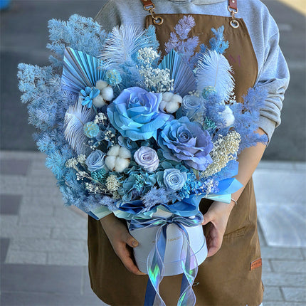 Blue Everlasting Preserved Flower Hatbox Medium丨Preserved Flowers丨Dry Flowers Melbourne