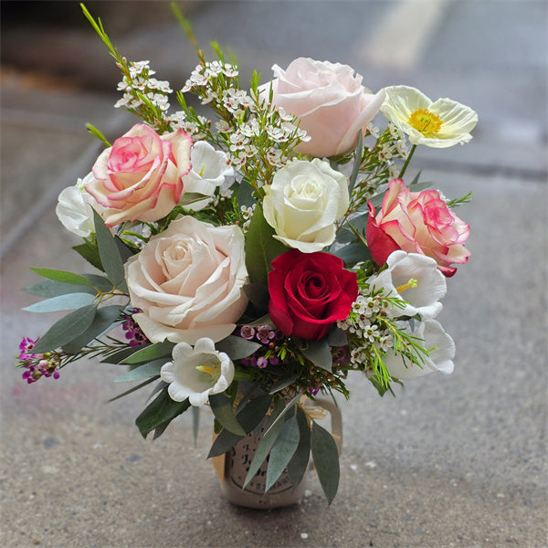 Roses in Milk Jar