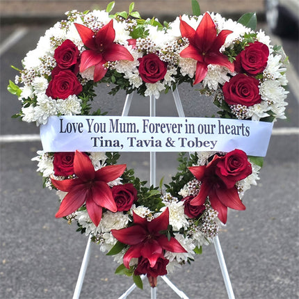 Funeral Heart Wreath #32 30cm/65cm White & Red Style丨Funeral Flowers delivery Melbourne