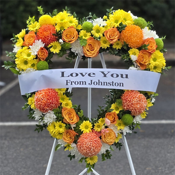Funeral Heart Wreath #33 30cm/65cm Yellow & Orange Style丨Funeral Flowers delivery Melbourne