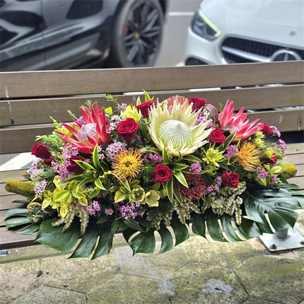 Funeral Casket Spray Flowers #17 80-120cm Seasonal Natives & Red Roses丨Funeral Flowers delivery Melbourne