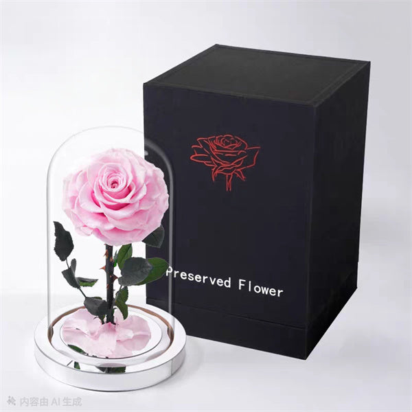 Single Stem Everlasting Preserved Pink Rose Glass Dome (20cmH)丨Preserved Flowers丨Dry Flowers Melbourne