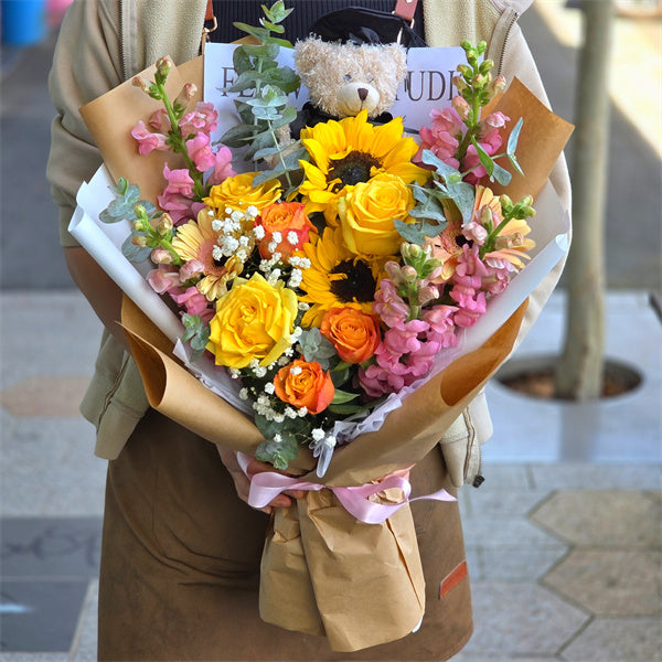 Graduation Flowers丨Happy Vibes Fresh Flowers & Graduation Teddy Bouquet #8