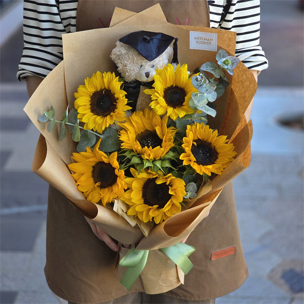 Graduation Flowers丨Sunflowers Fresh Flowers & Graduation Teddy Bouquet #7