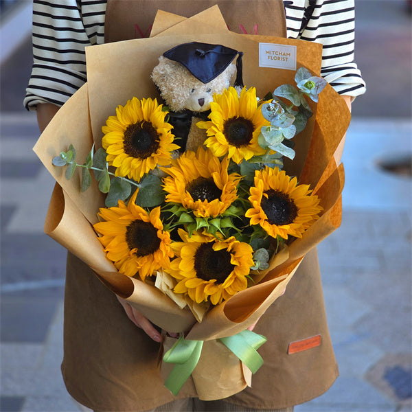Graduation Flowers丨Sunflowers Fresh Flowers & Graduation Teddy Bouquet #7