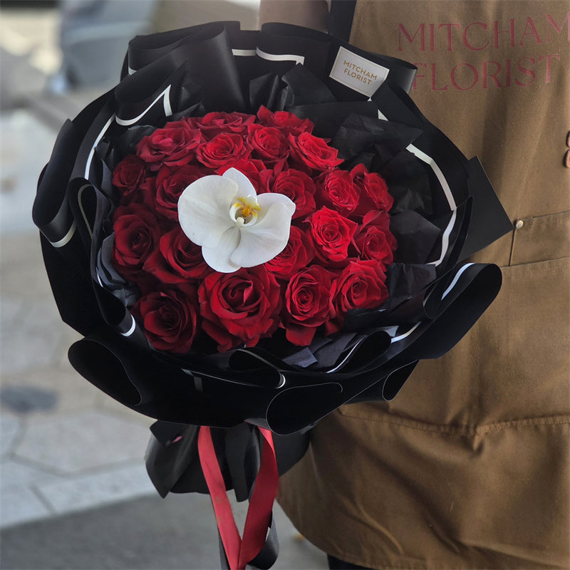 21 Red Roses & Orchid Bouquet