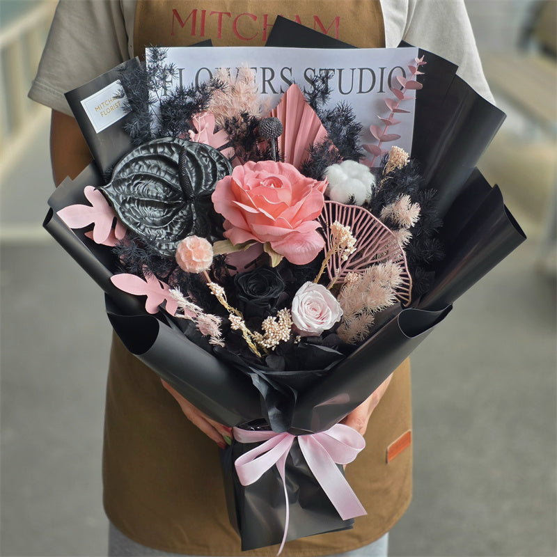 Black&Pink Everlasting Preserved Flower Bouquet Medium丨Preserved Flowers丨Dry Flowers Melbourne