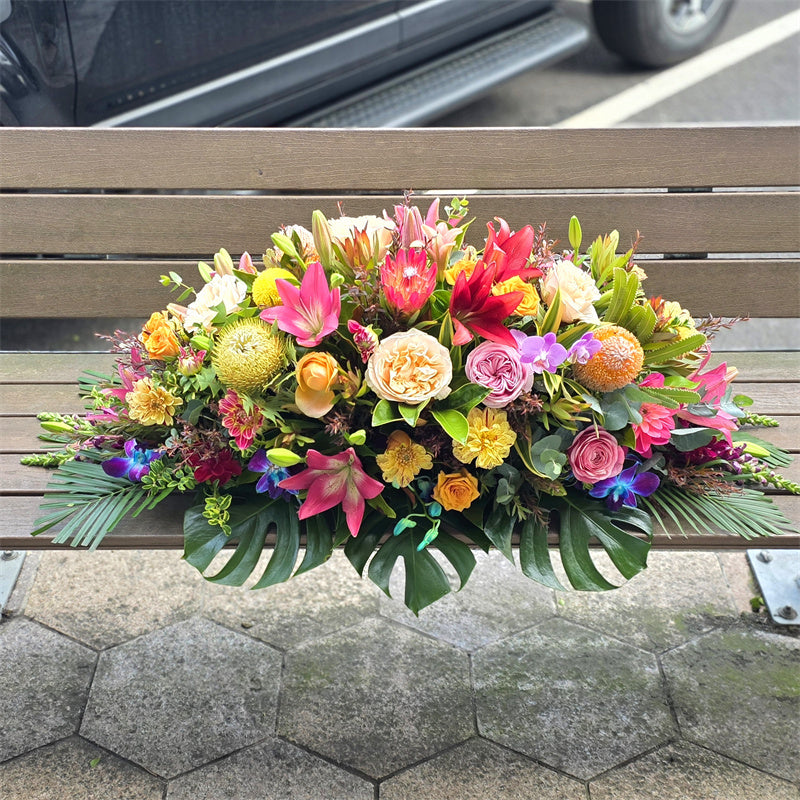 Funeral Casket Spray Flowers #20 80-120cm Bright Seasonal丨Funeral Flowers delivery Melbourne