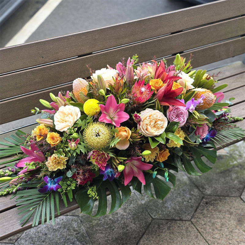 Funeral Casket Spray Flowers #20 80-120cm Bright Seasonal丨Funeral Flowers delivery Melbourne