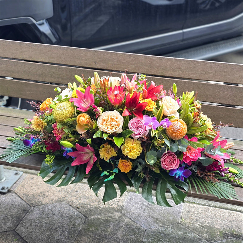 Funeral Casket Spray Flowers #20 80-120cm Bright Seasonal丨Funeral Flowers delivery Melbourne