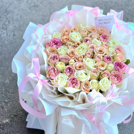 52 Premium Pink & White Roses Bouquet