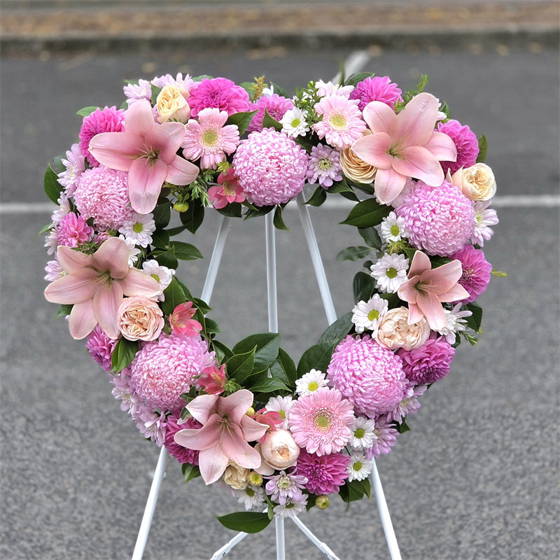 Funeral Heart Wreath #16 30cm/65cm Bright Pink丨Funeral Flowers delivery Melbourne