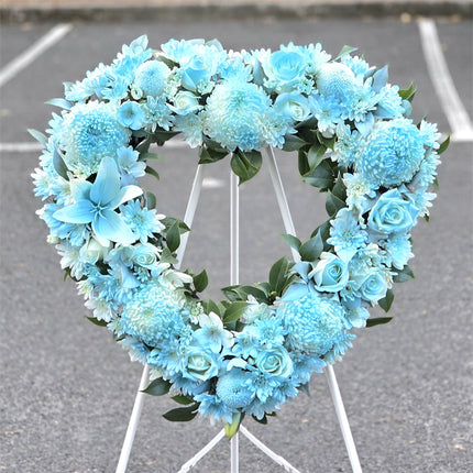 Funeral Heart Wreath #30 30cm/65cm Blue Style丨Funeral Flowers delivery Melbourne