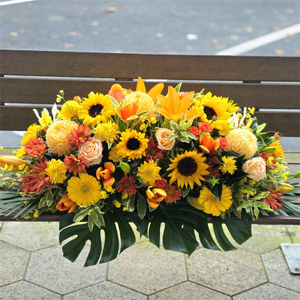 Funeral Casket Spray Flowers #21 80-120cm Yellow & Orange Seasonal丨Funeral Flowers delivery Melbourne
