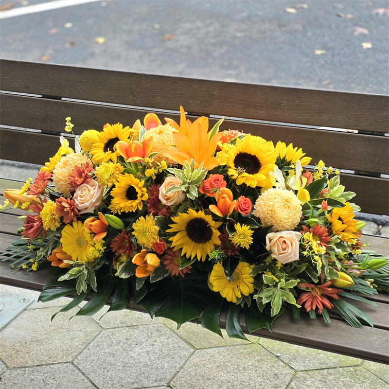 Funeral Casket Spray Flowers #21 80-120cm Yellow & Orange Seasonal丨Funeral Flowers delivery Melbourne