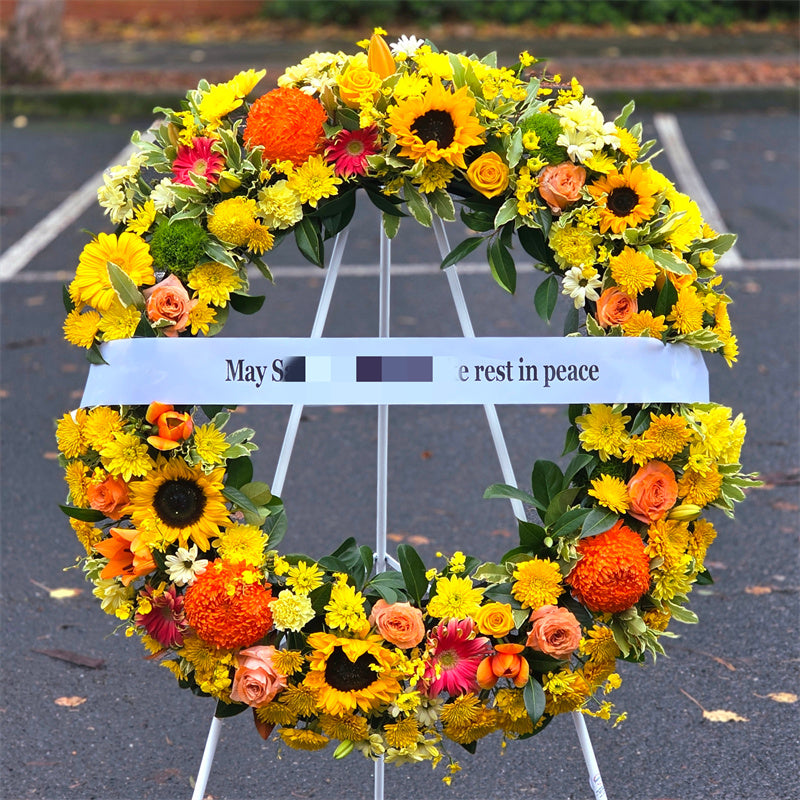 Funeral Wreath #20 Yellow & Sunflowers丨Funeral Flowers delivery Melbourne