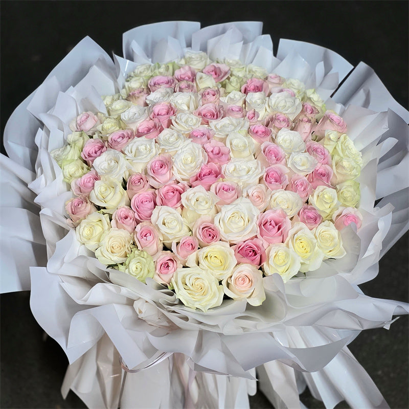 99 White & Pink Roses