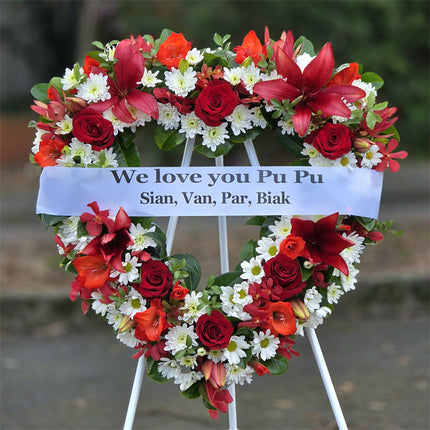 Funeral Heart Wreath #32 30cm/65cm White & Red Style丨Funeral Flowers delivery Melbourne