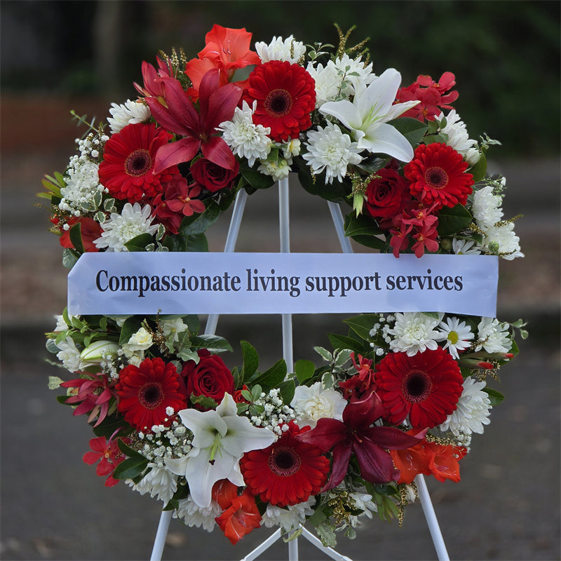 Funeral Wreath #3 White & Red丨Funeral Flowers delivery Melbourne
