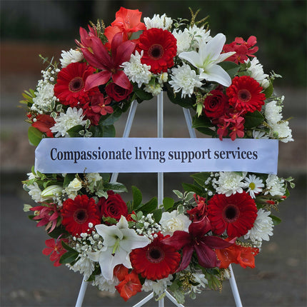 Funeral Wreath #3 White & Red丨Funeral Flowers delivery Melbourne