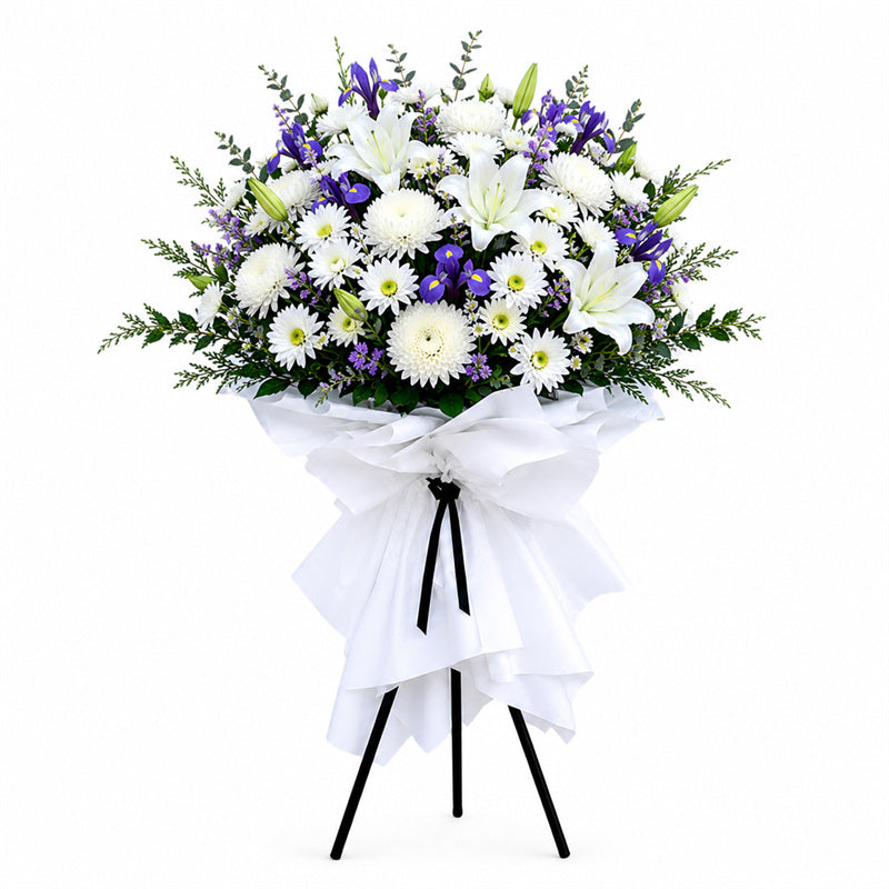 Funeral Flower Stand 1.65m White & Purple | Melbourne Funeral Flowers丨墨尔本葬礼白紫色系站立式花篮1.65米