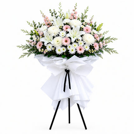 Funeral Flower Stand 1.65m White & Pink | Melbourne Funeral Flowers丨墨尔本葬礼白粉色系站立式花篮1.65米
