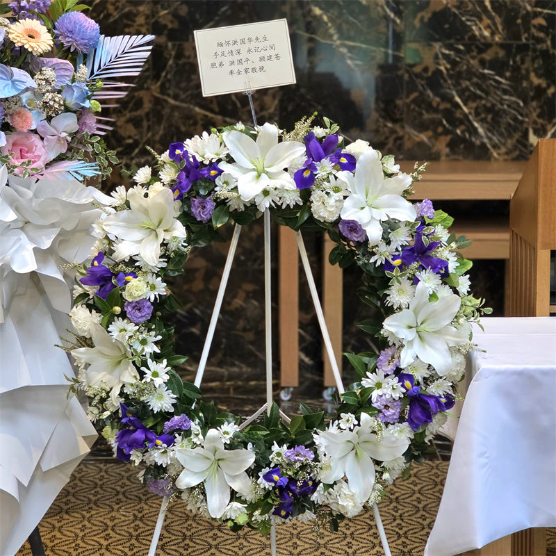 Funeral Wreath #13 White & Blue (Iris)丨Funeral Flowers delivery Melbourne