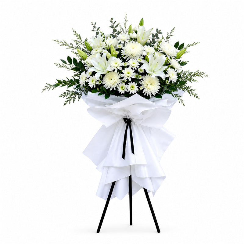 Funeral Flower Stand 1.65m All White | Melbourne Funeral Flowers丨墨尔本葬礼全白色系站立式花篮1.65米