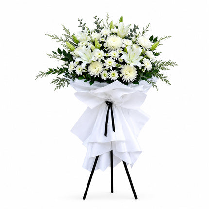 Funeral Flower Stand 1.65m All White | Melbourne Funeral Flowers丨墨尔本葬礼全白色系站立式花篮1.65米
