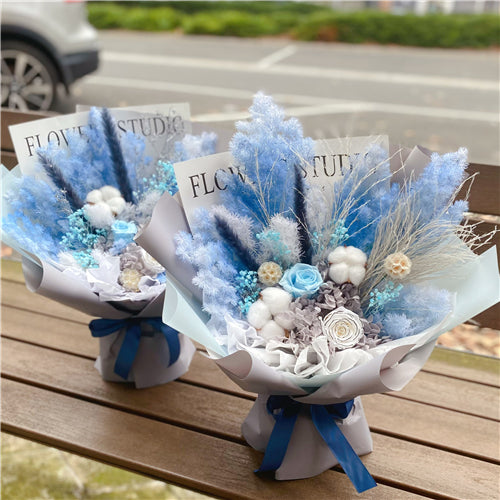 Ice Blue Everlasting Preserved Flower Bouquet Medium Size丨Preserved Flowers丨Dry Flowers Melbourne