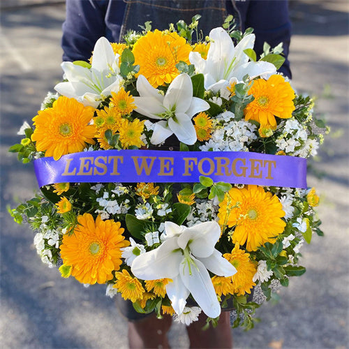 Anzac Day Wreath White & Yellow丨Melbourne Anzac Day Flowers