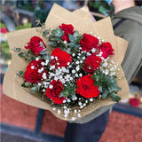 9 Roses & Gyp Bouquet (more colour) - Mitcham Central Flowers