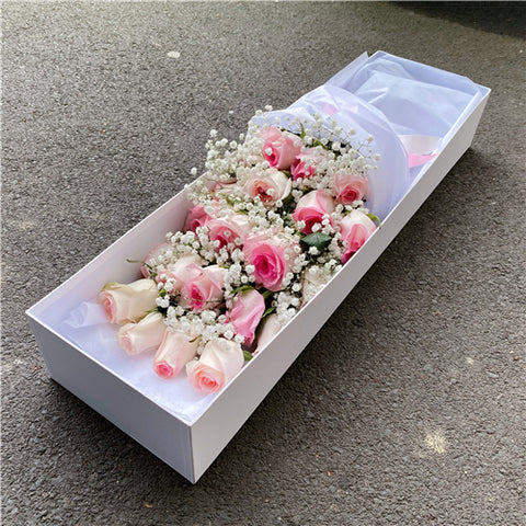 Luxury 24 Pink Roses & Gyp Gift Box