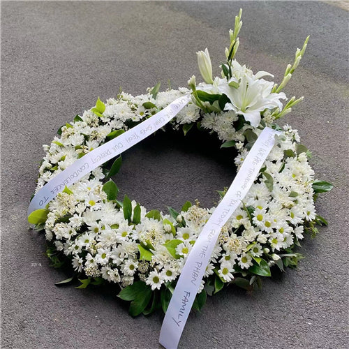 Funeral Wreath #6 White & Lily Focal丨Funeral Flowers delivery Melbourne