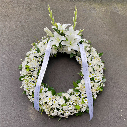 Funeral Wreath #6 White & Lily Focal丨Funeral Flowers delivery Melbourne