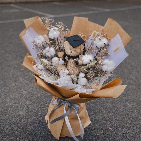 Preserved Flower Bouquet - Graduation Teddy with Cotton