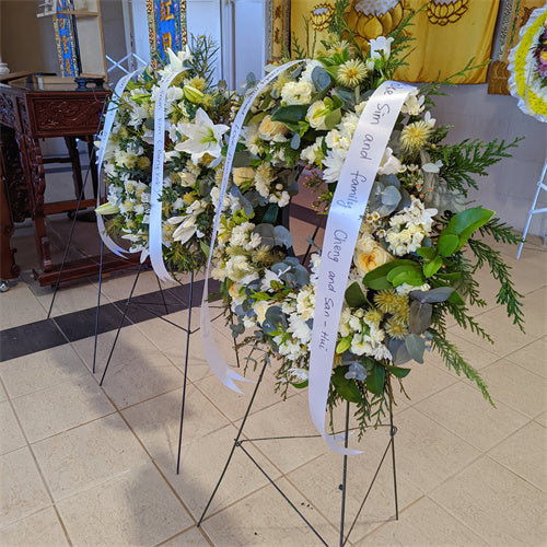 Funeral Wreath #8 White & Yellow丨Funeral Flowers delivery Melbourne