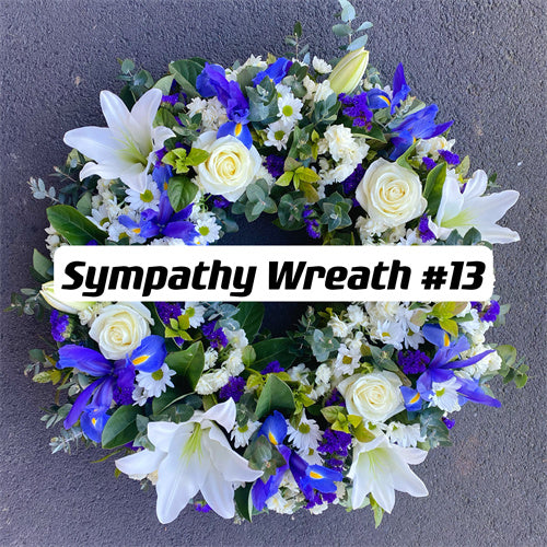 Funeral Wreath #13 White & Blue (Iris)丨Funeral Flowers delivery Melbourne